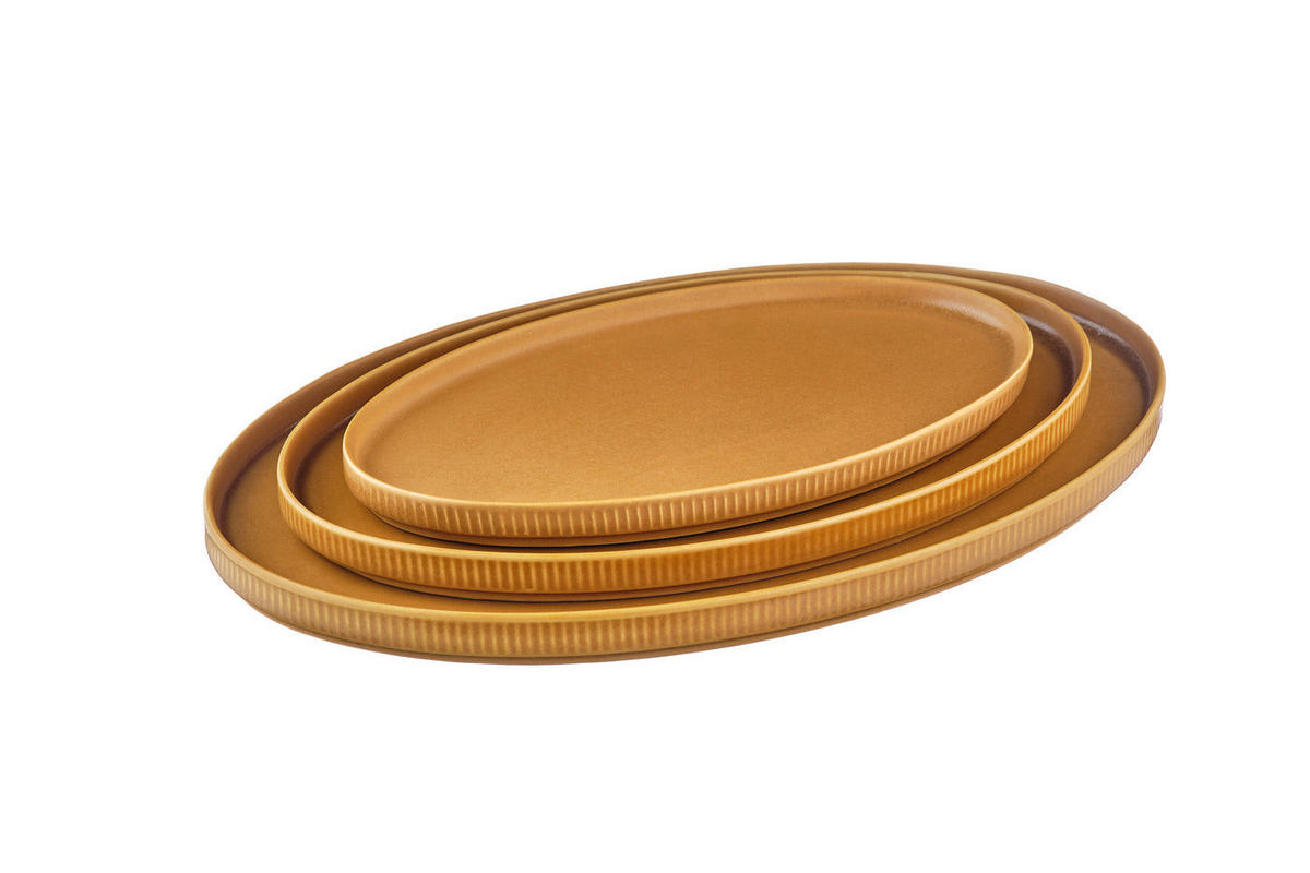 SERVIERPLATTEN Scandi - 3er-Set - Ocre - Gelb, Keramik (1/1/1cm) - Björn