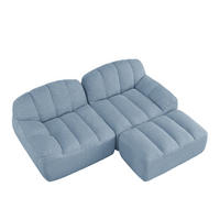 ECKSOFA 210×165×79 cm Granular Fleece rahmenlos modular mit 1 Ottoman, blau - Blau, Textil (165/210cm) - Luhomfu