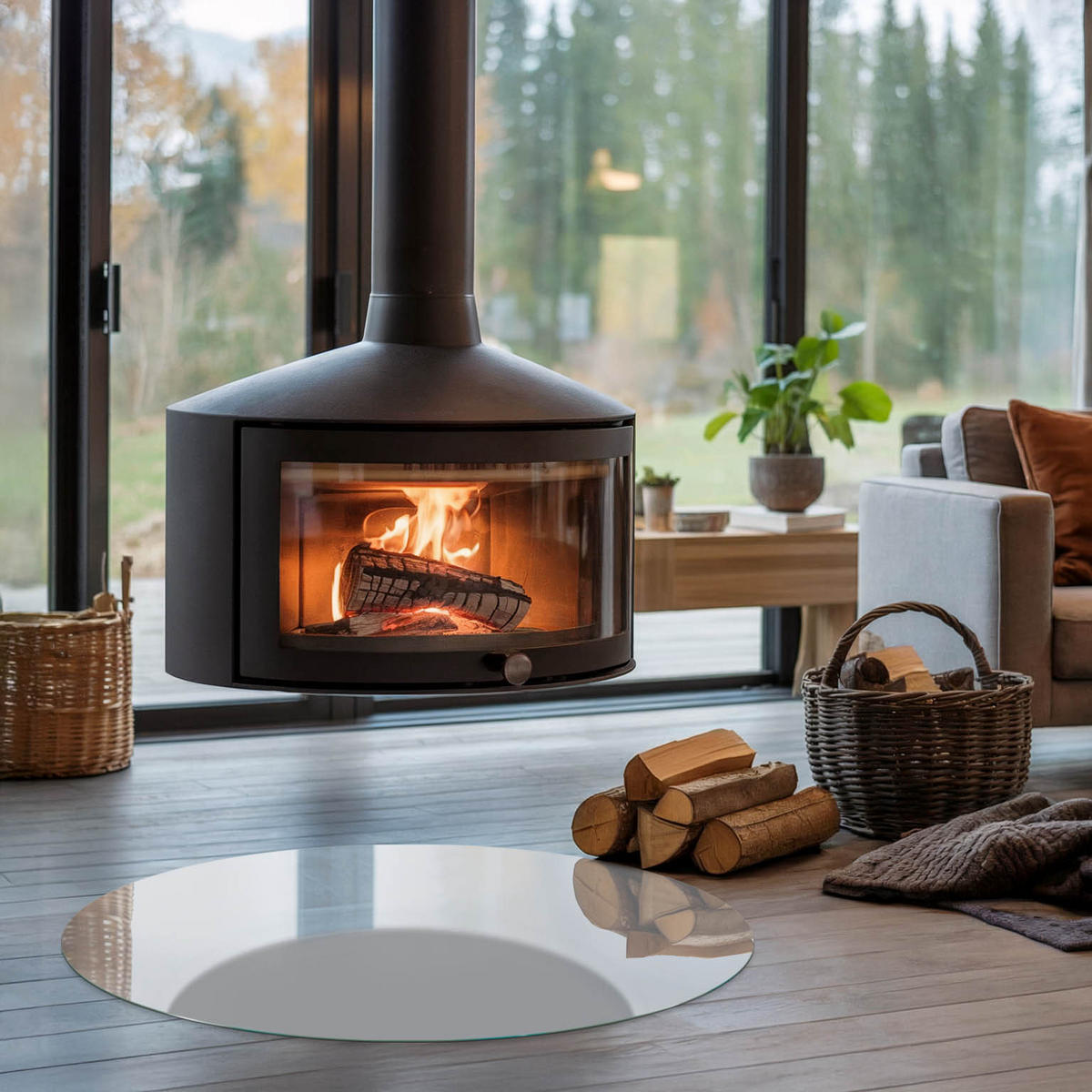 GLASPLATTE für Kamin Ø 90 cm - Grau, Glas (90/90/0.4cm) - TULUP