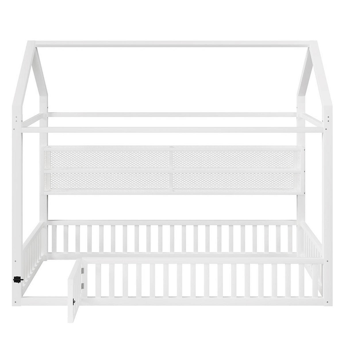 HAUSBETT 90x200 cm mit Zaun und LED-Beleuchtung, Weiß - Weiß, Metall (90/200cm) - KOMHTOM