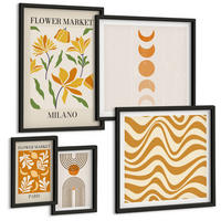 BILDER SET 5er Set - 50x50 cm & 20x30 cm & 40x60 cm Schwarzer Rahmen - Geometrische Pflanzenmuster - Schwarz, Kunststoff (40/60cm) - TULUP