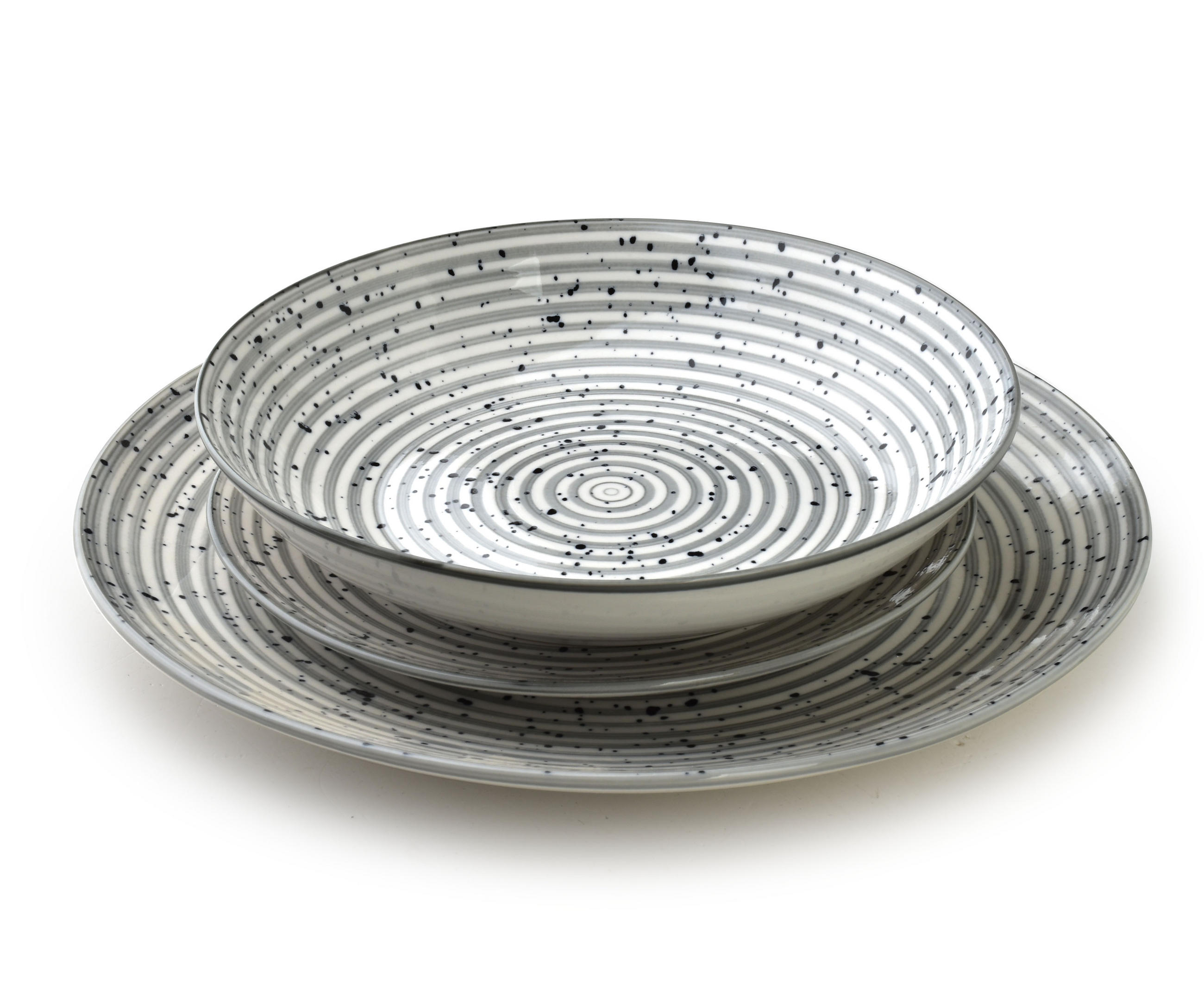 GESCHIRR-SET Stripes grau 18-tlg 27/19/20cm Porzellan - Grau, Keramik (19/20/27cm) - Mondex