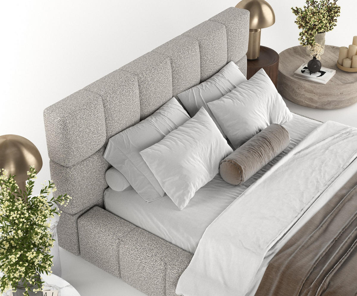 POLSTERBETT Paros mit Stauraum 180/200 cm Grau im Bubble Stoff - Schwarz/Naturfarben, Holz/Holzwerkstoff (180/200cm) - AltaBeds