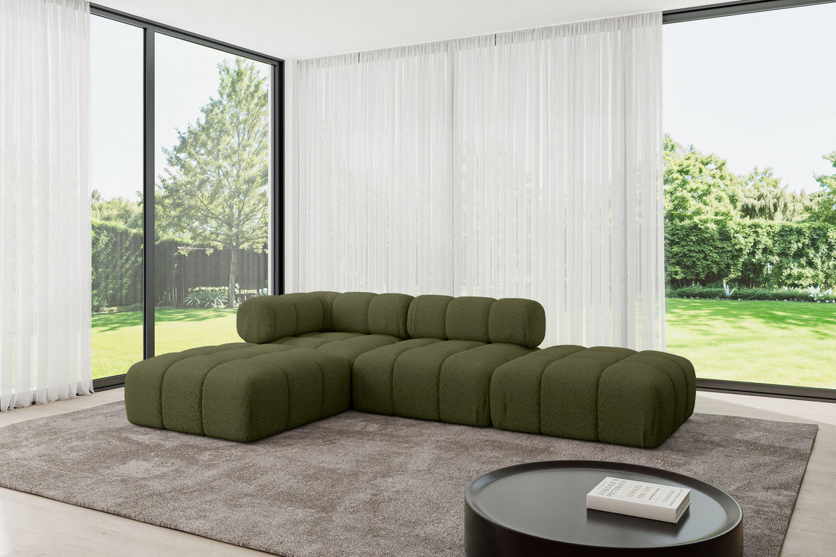 ECKSOFA modulares Sofa Kerru-L1 - 285x190x70 cm Grün Bouclé - Grün, Holzwerkstoff/Textil (285/190cm) - ALTDECOR