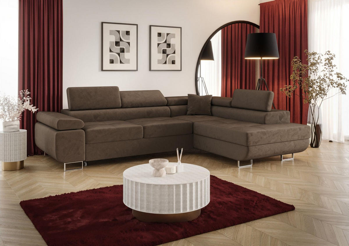 ECKSOFA Monaro Mit Schlaffunktion - Braun, Holzwerkstoff/Textil (275/202cm) - Fun Möbel
