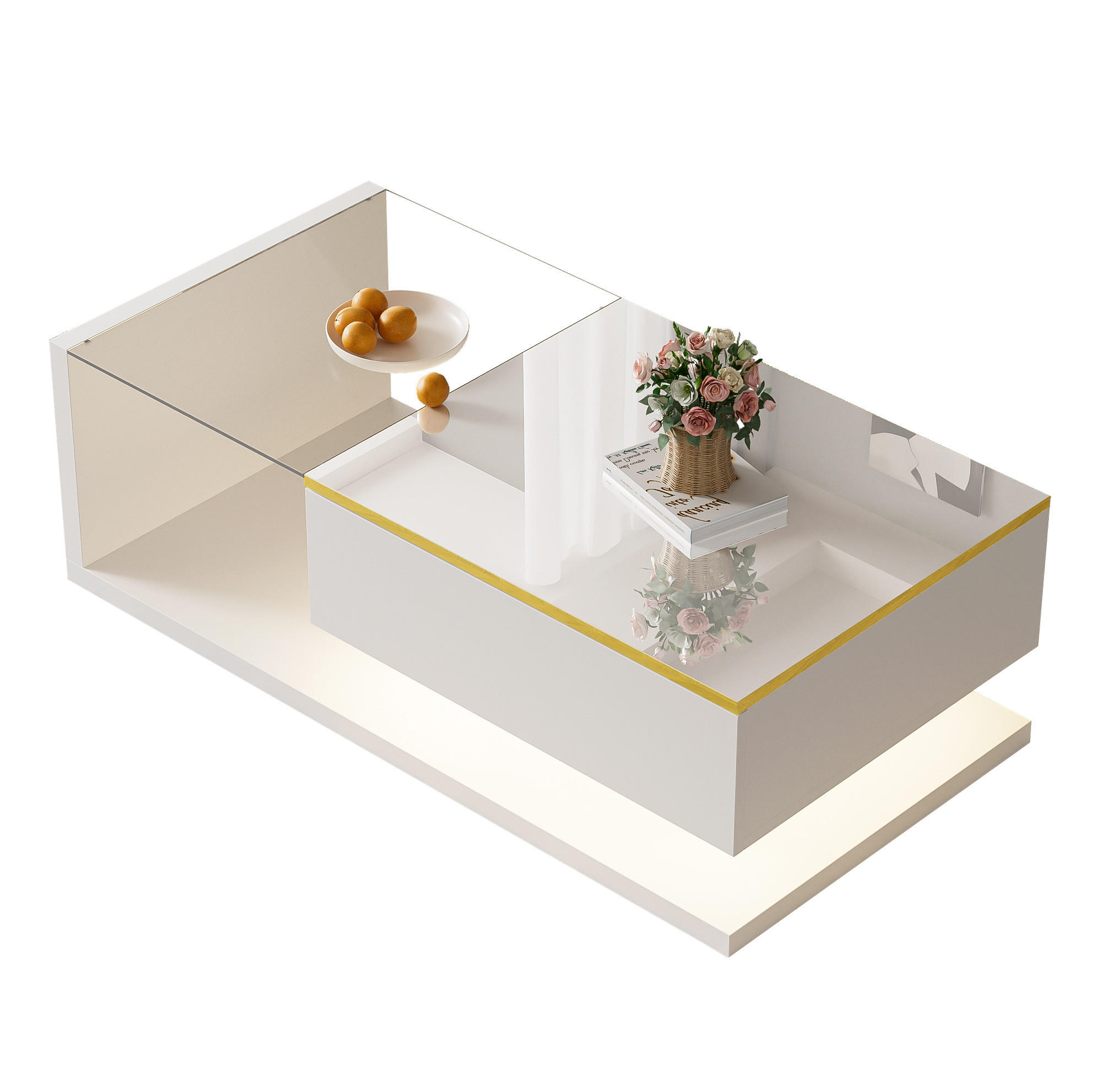 KONFERENČNÍ stolek 100/50/32,5 cm bílý s LED a skleněnou deskou - bílá, kompozitní dřevo (100/50/32.5cm) - BEAOK