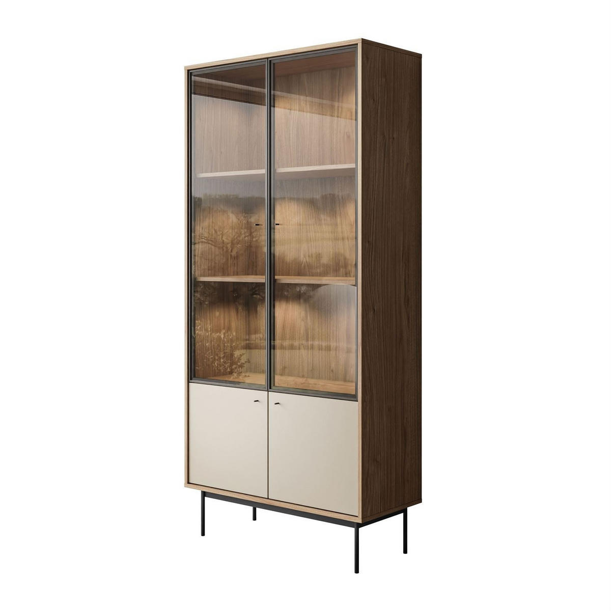 VITRINE ISA, zweitürig mit LED-Beleuchtung - Eichefarben, Holzwerkstoff (90/193/40cm) - Lookway