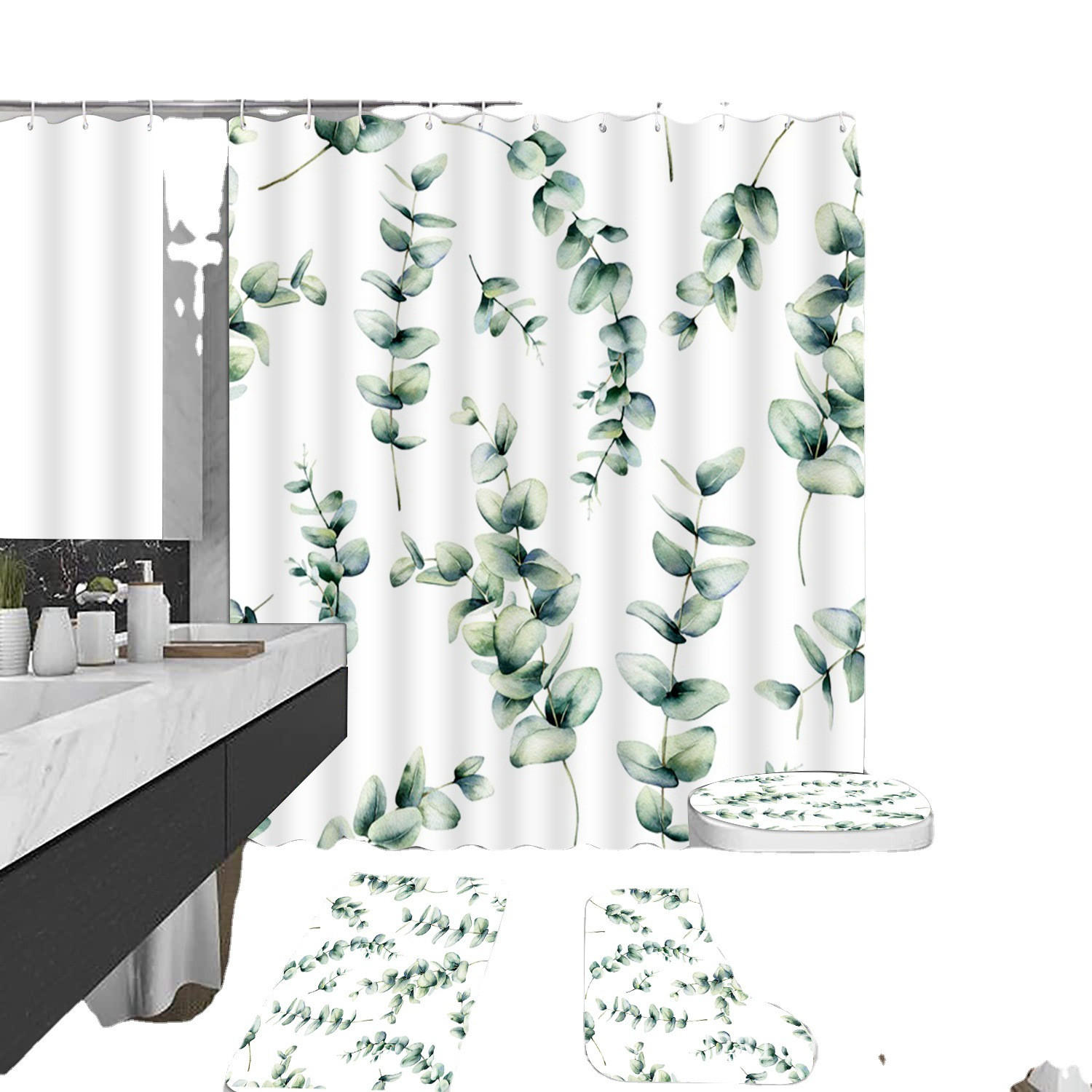 DUSCHVORHANG bedruckt pflanzlich Badezimmer wasserdicht schimmelresistent 180 x 180 cm - Multicolor, Textil (180/180cm) - MCBOSON