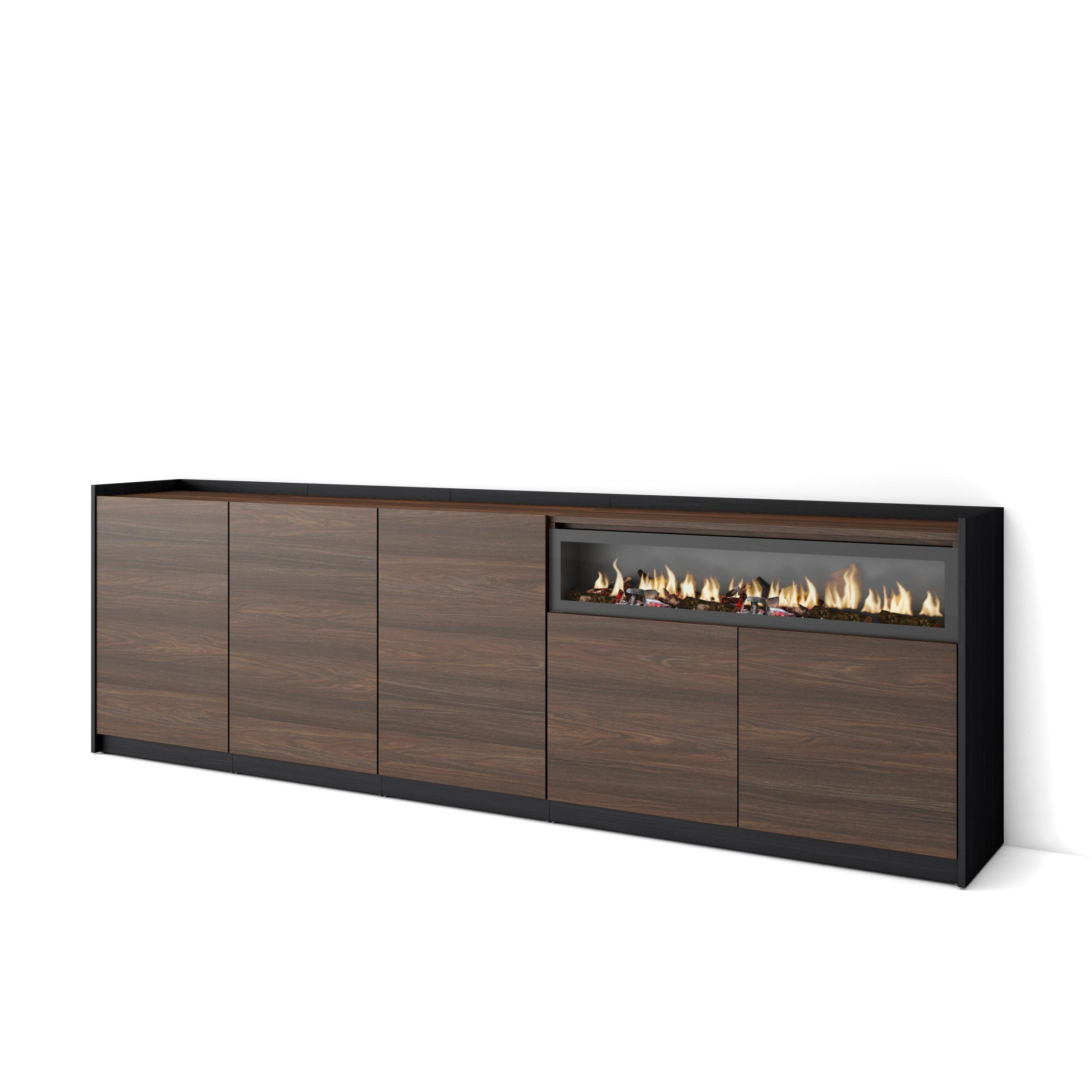 SIDEBOARD, Dunkler Eiche und Schwarz, Elektrokamin, 260/37/80cm - Dunkelbraun, Holzwerkstoff (260/80/37cm) - Skraut Home
