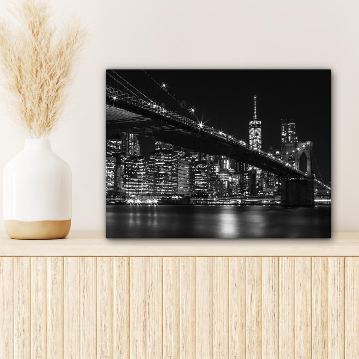 LEINWANDBILD New York - Brooklyn - Brücke 40x30 cm - Schwarz, Textil (40/30cm) - MuchoWow