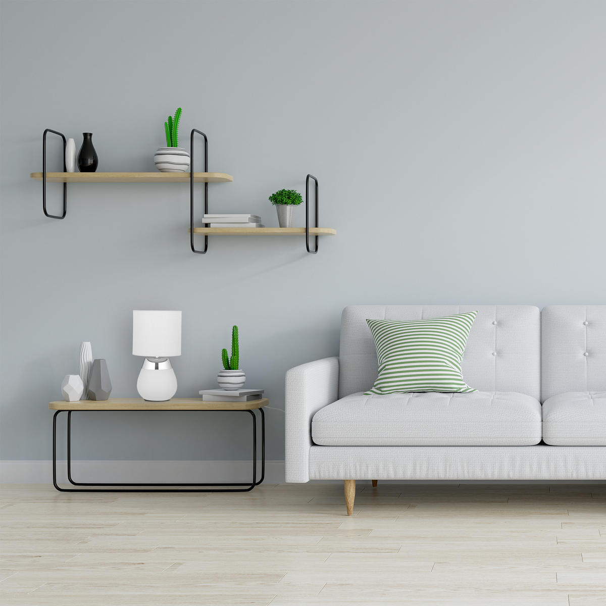 NACHTTISCHLAMPE - Grau, Kunststoff/Textil (18/18/32.5cm) - Relaxdays