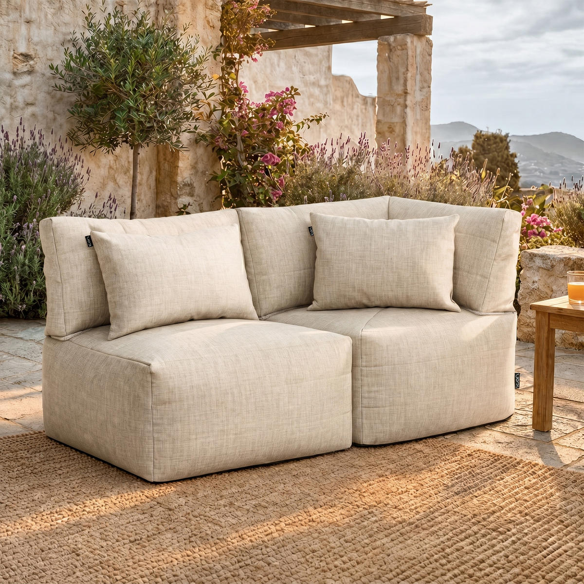 SITZSACK-SOFA 2-tlg. modular outdoor Noa - Beige, Textil (143/70/78cm) - icon