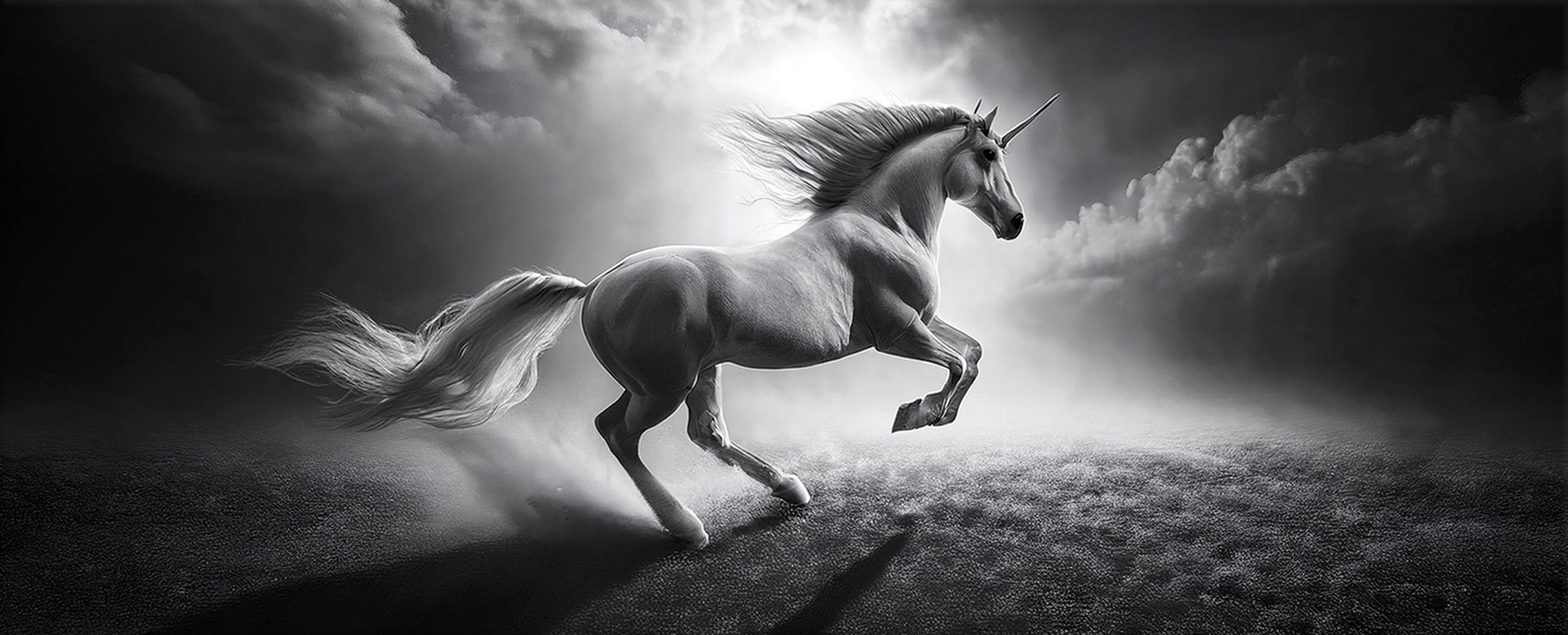 GLASBILD 125x50 cm Einhorn schwarz weiß - Weiß, Glas (125/50cm) - artissimo