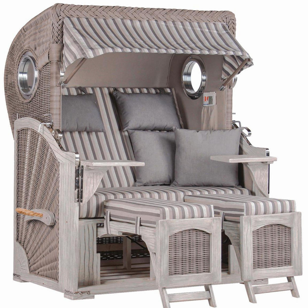 STRANDKORB Düne Koboo Grau Bullaugen - Braun/Grau, Metall (125/170/80cm) - Mr. Deko