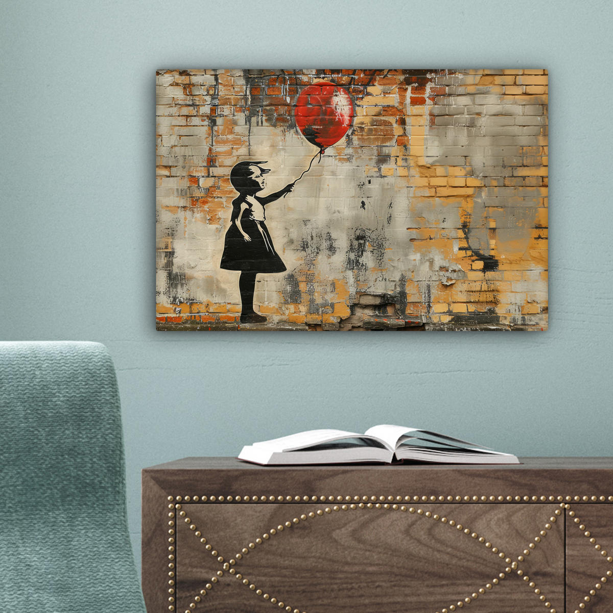 LEINWANDBILD Graffiti - Banksy - Mädchen - Straßenkunst 30x20 cm - Sandfarben, Textil (30/20cm) - MuchoWow