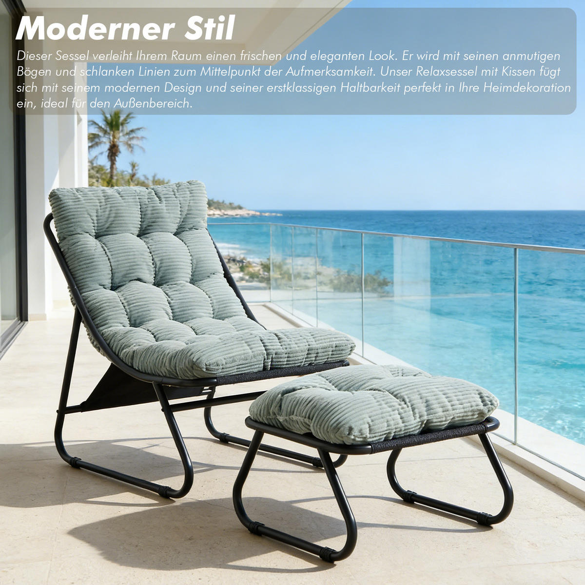 SESSELSET, Relaxsessel mit Hocker,Stahlrahmen,Cord,Hellgrün - Grün, Metall (78/86/65cm) - LVHOM
