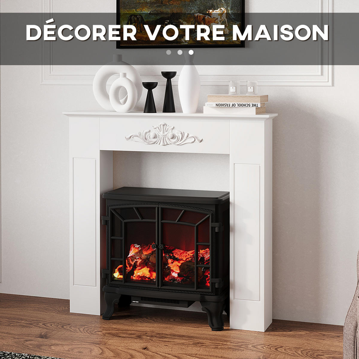 KAMINMANTEL DE-17034 Dekorativer Rahmen für Elektrokamin Weiß - Weiß, Holzwerkstoff (101/100/19cm) - ComfortXL