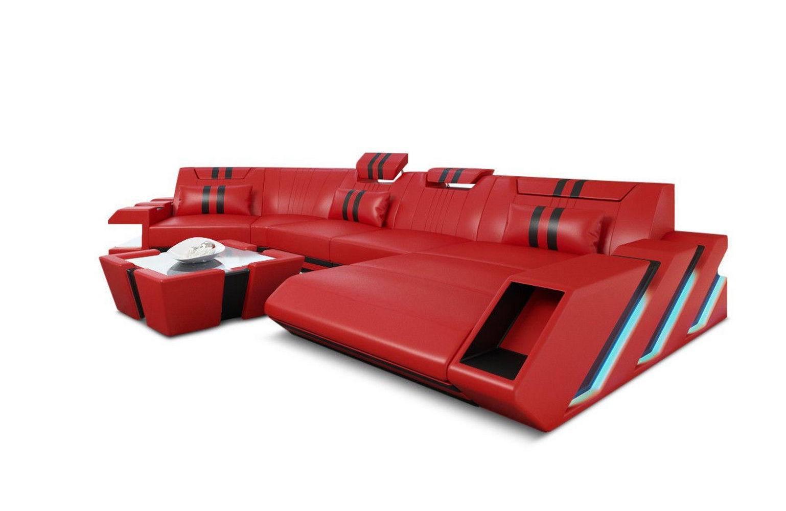WOHNLANDSCHAFT Apollonia C - Rot, Leder (420/78/190cm) - Sofa Dreams