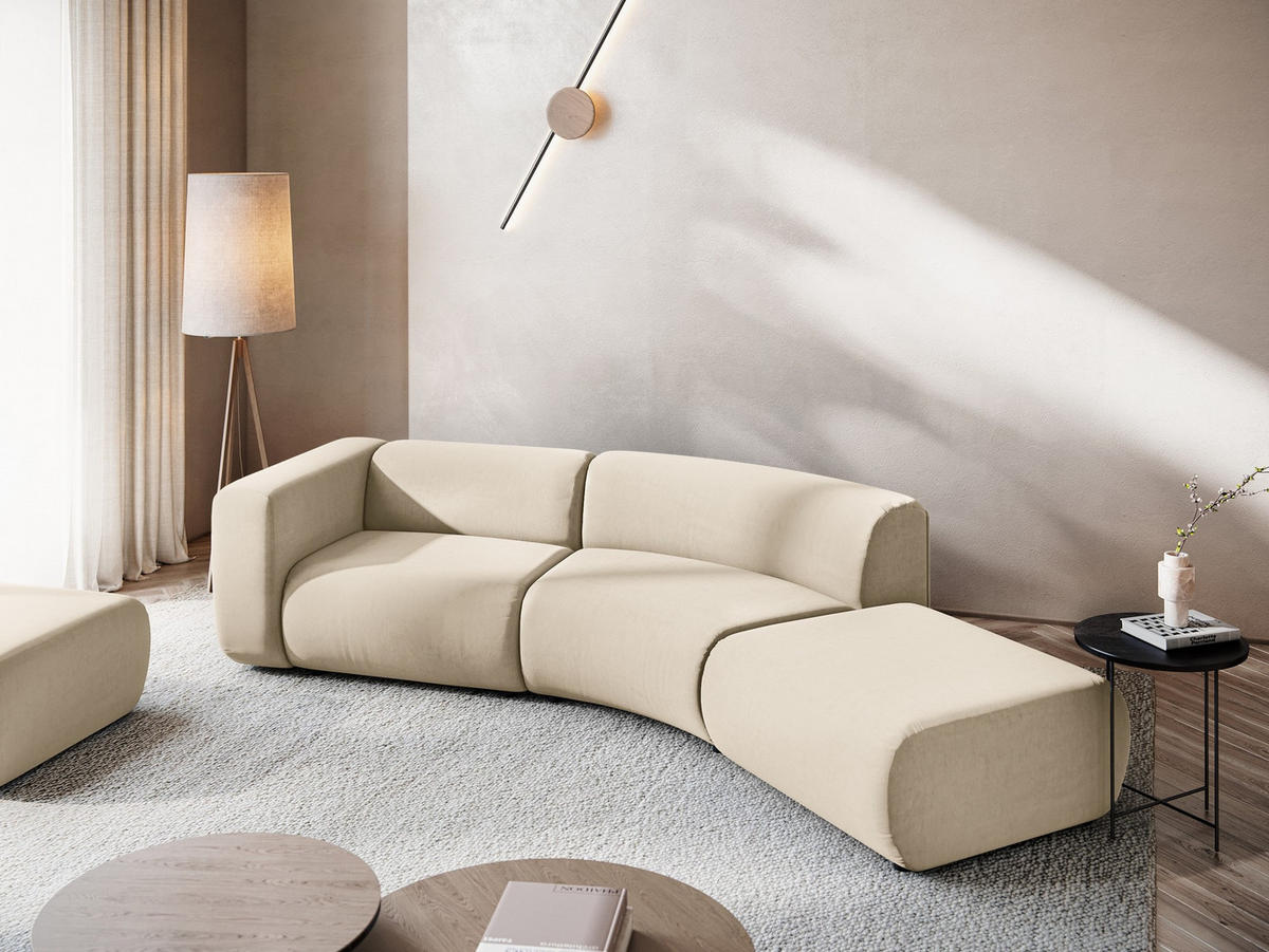 4-SITZER-SOFA Samt Stoff Beige - Beige/Creme, Kunststoff/Textil (335/70/166cm) - Makamii