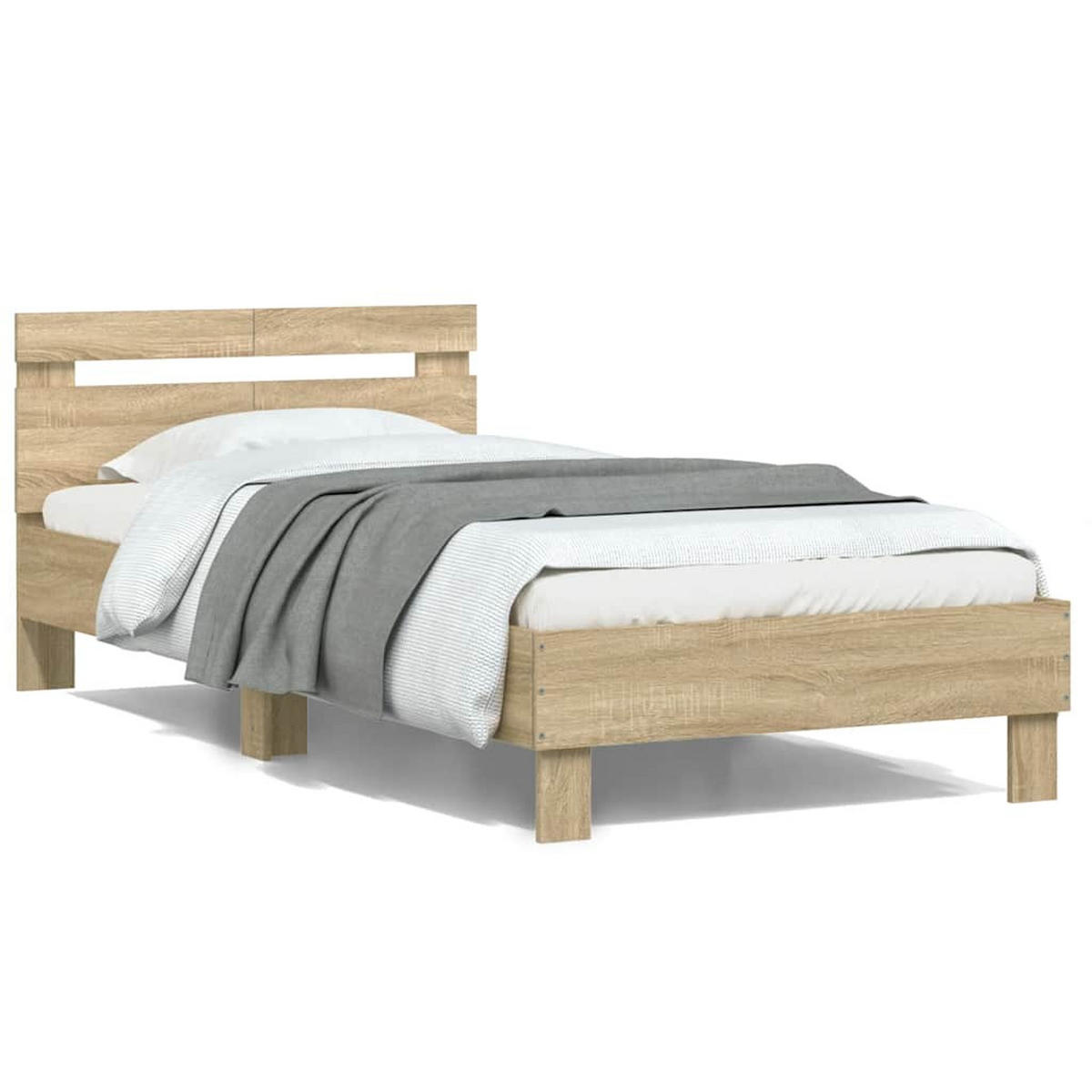 BETTGESTELL ohne Matratze mit Kopfteil Sonoma-Eiche 100x200 cm - Braun, Holzwerkstoff - furnicato