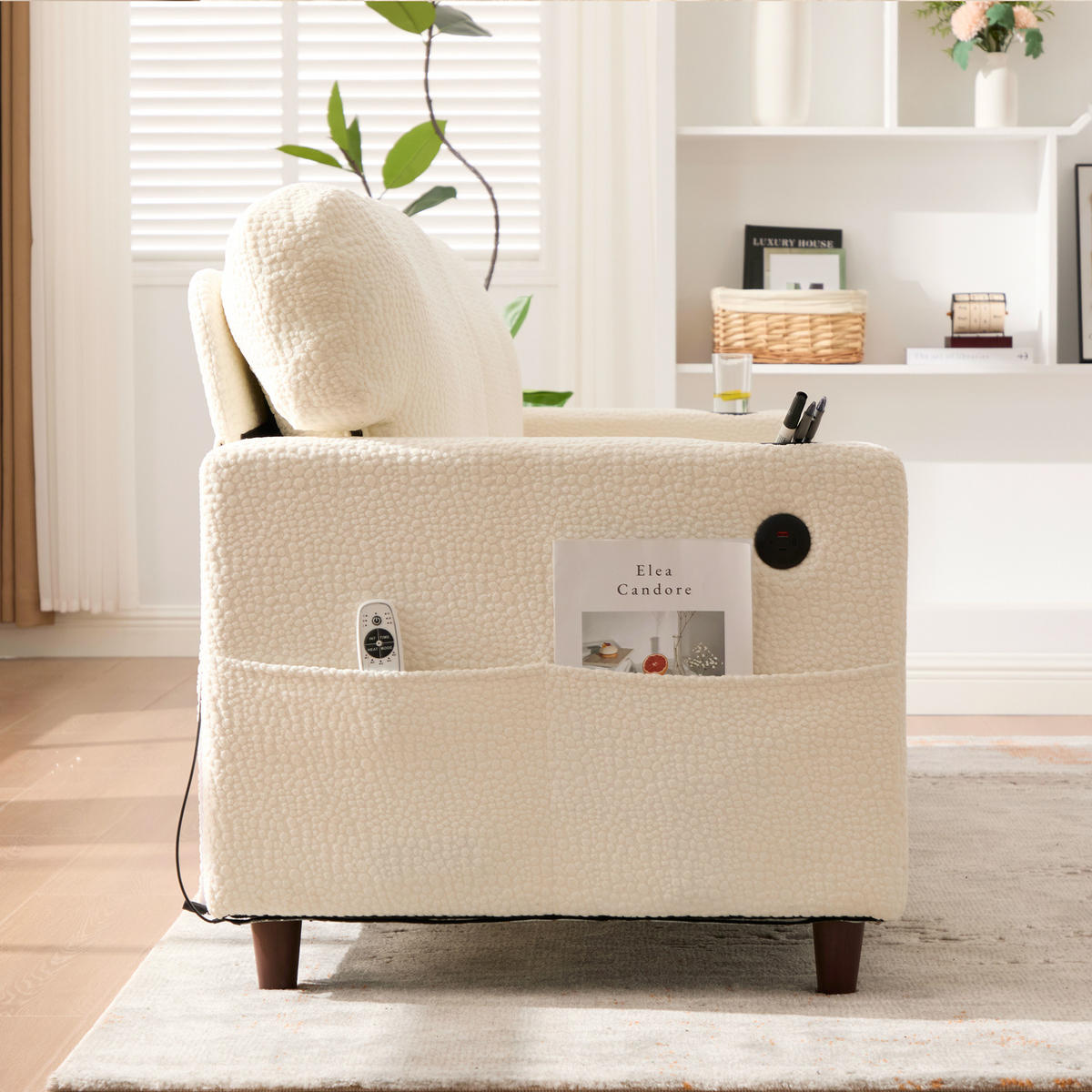 2-SITZER-SOFA aus Chenille 203x77,5x86 cm Beige mit USB-C, LED-Beleuchtung, Getränkehaltern und Seitentaschen - Beige, Textil (77.5/86/203cm) - Modfu