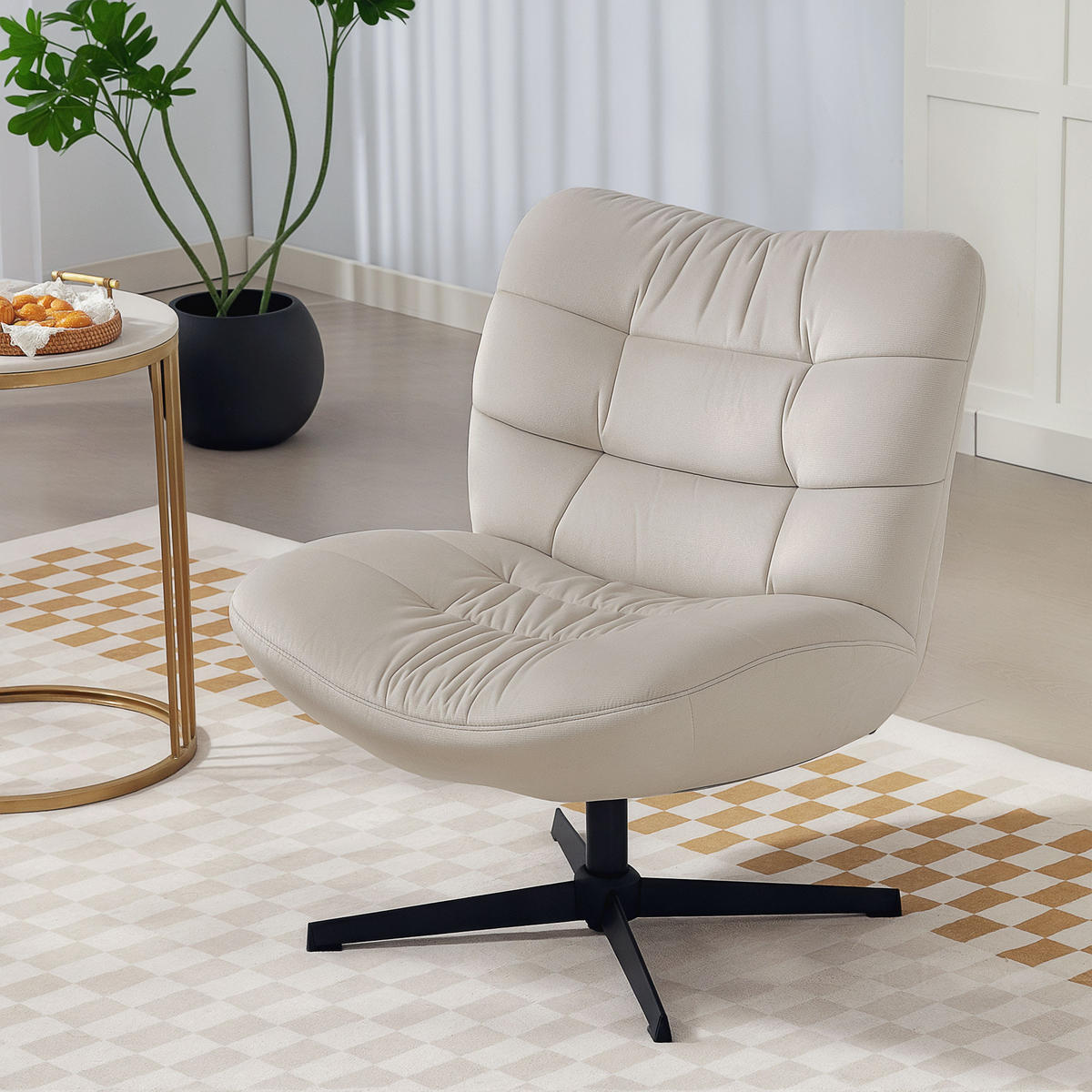 DREHSESSEL DE-13302 breite Sitzfläche & 360° schwenkbar Creme - Creme, Metall (70/82/80cm) - ComfortXL