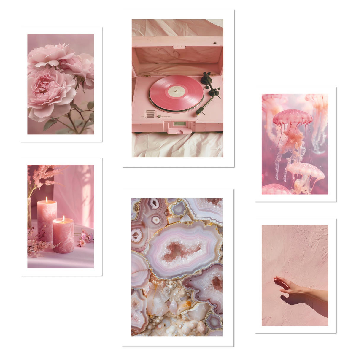 POSTER Set Mit 6 Dekorative Kunst, Rosa A3 & A4 Rahmenlos - Klar, Papier (29/3cm) - Nacnic