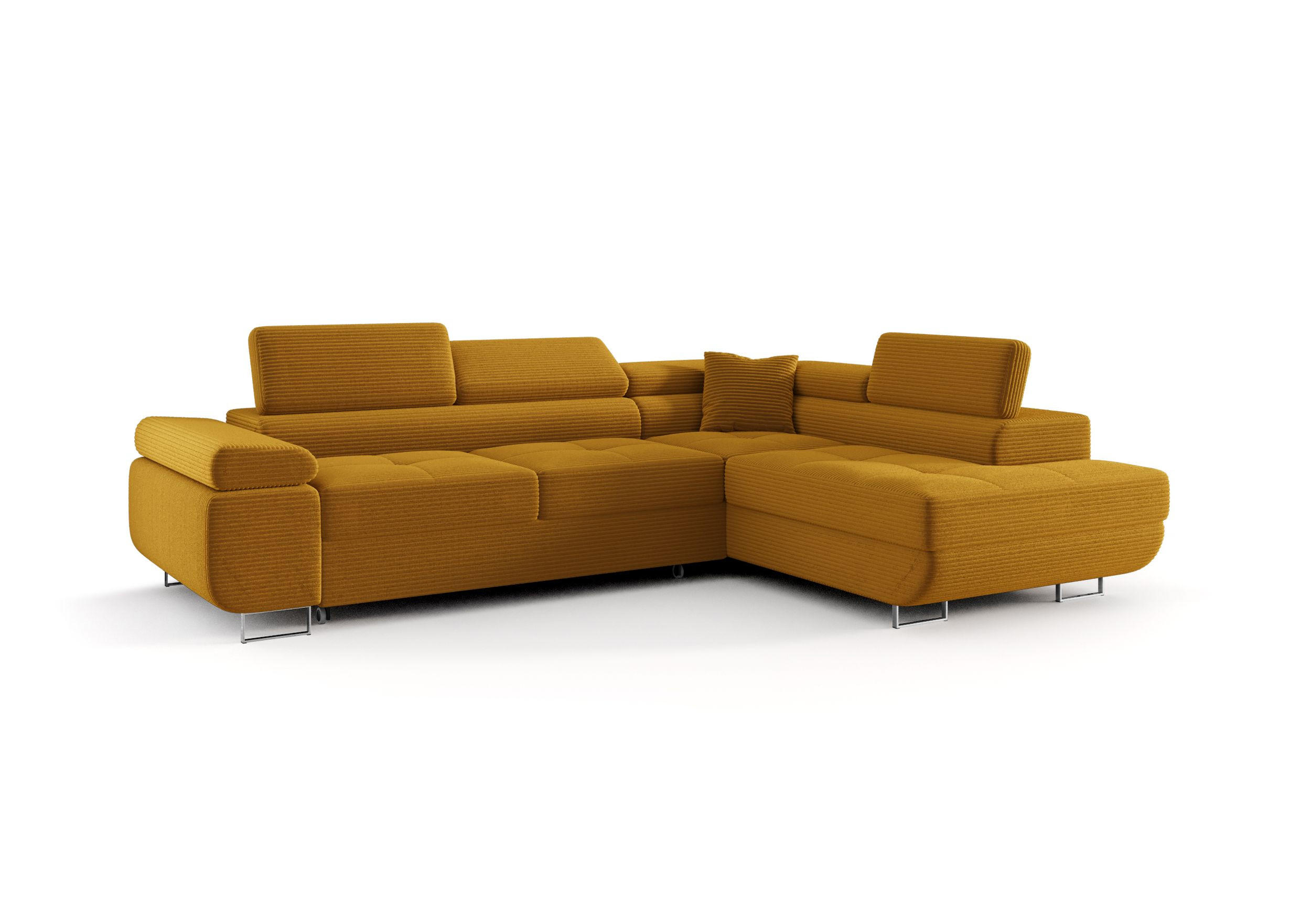 ECKSOFA EMILY mit Schlaffunktion Poso 01 Rechts - Currygelb, Textil (275/200cm) - Bedante