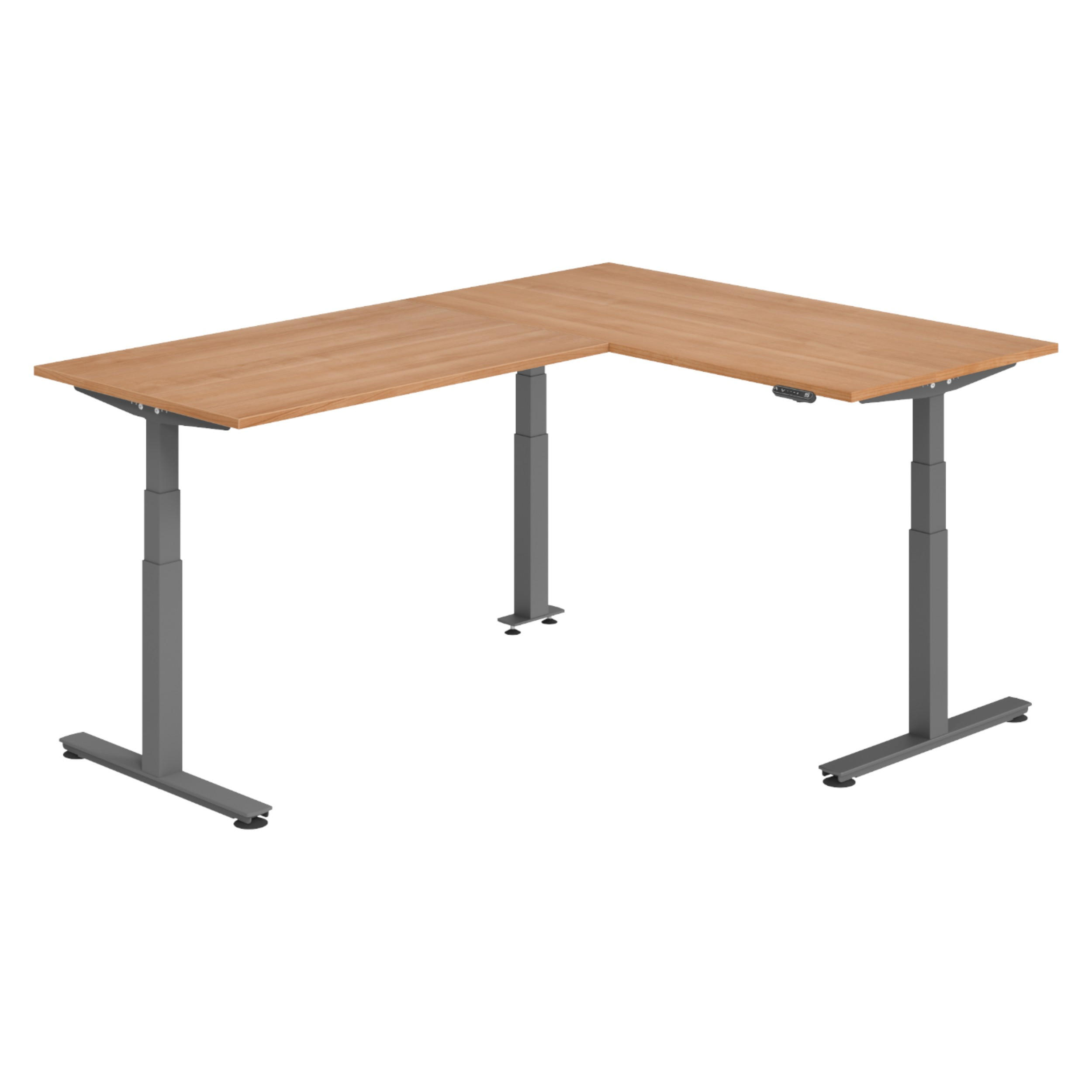 ECKSCHREIBTISCH elektrisch höhenverstellbar L-Form 220/160/74 cm in Nussbaumfarben/Graphitfarben - Nussbaumfarben/Graphitfarben, Holzwerkstoff (220/160/74cm) - bümö