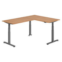 ECKSCHREIBTISCH elektrisch höhenverstellbar L-Form 220/160/74 cm in Nussbaumfarben/Graphitfarben - Nussbaumfarben/Graphitfarben, Holzwerkstoff (220/160/74cm) - bümö