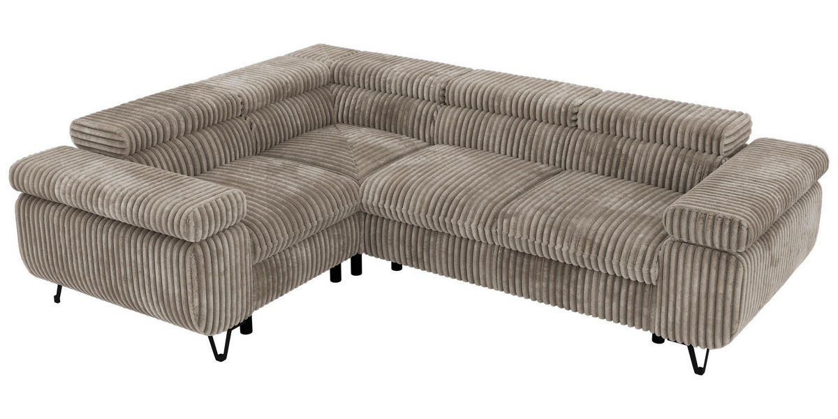 ECKSOFA ORSO L Hellbraun Cord - Links Seite - Hellbraun/Schwarz, Textil/Metall (197/268cm) - MKS