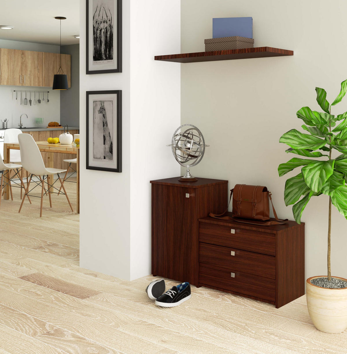 SCHUHSCHRANK SET 2-tlg Wengefarben 98.4x33x68 cm - Wengefarben/Silberfarben, Holzwerkstoff/Metall (98.4/68/33cm) - Akord