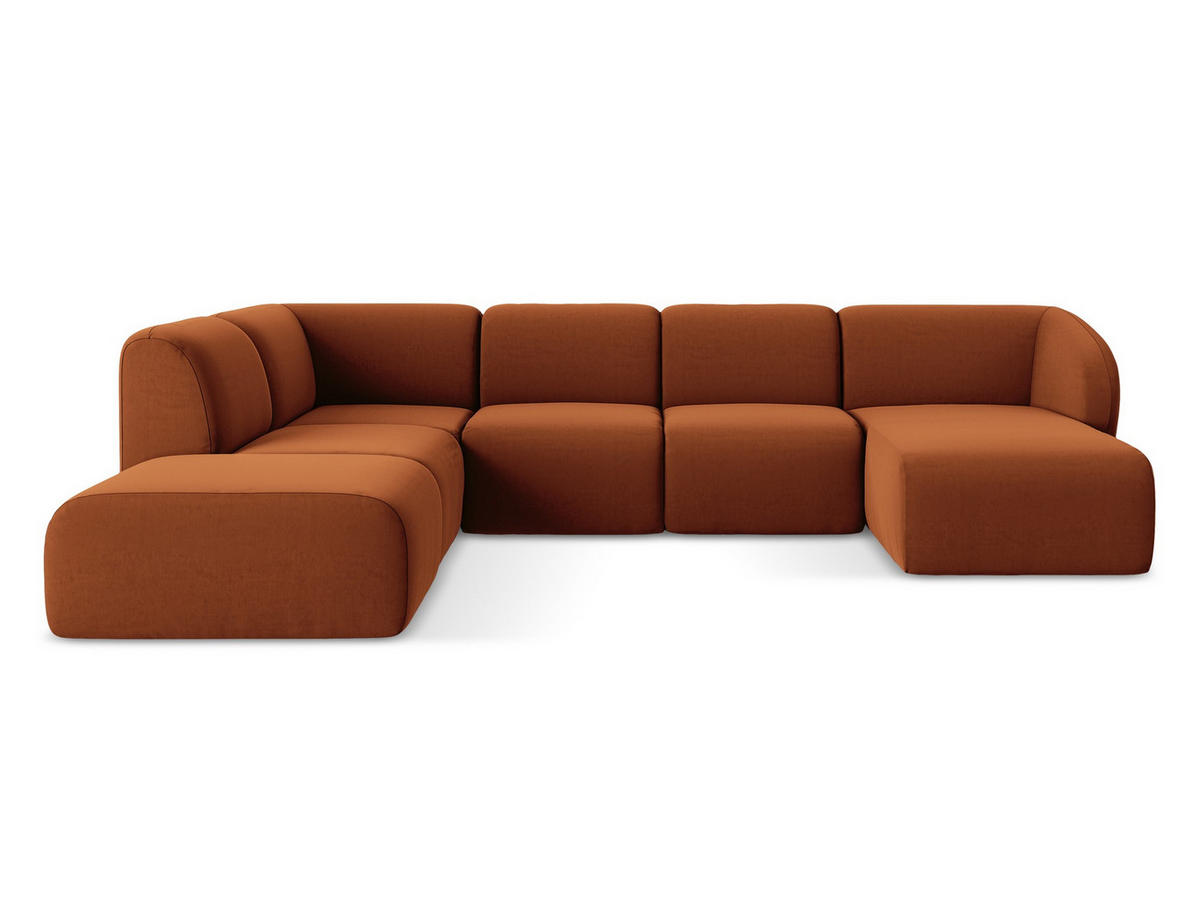 WOHNLANDSCHAFT Samt Stoff Orange - Terracotta/Schwarz, Holzwerkstoff/Kunststoff (325/75/236cm) - Makamii