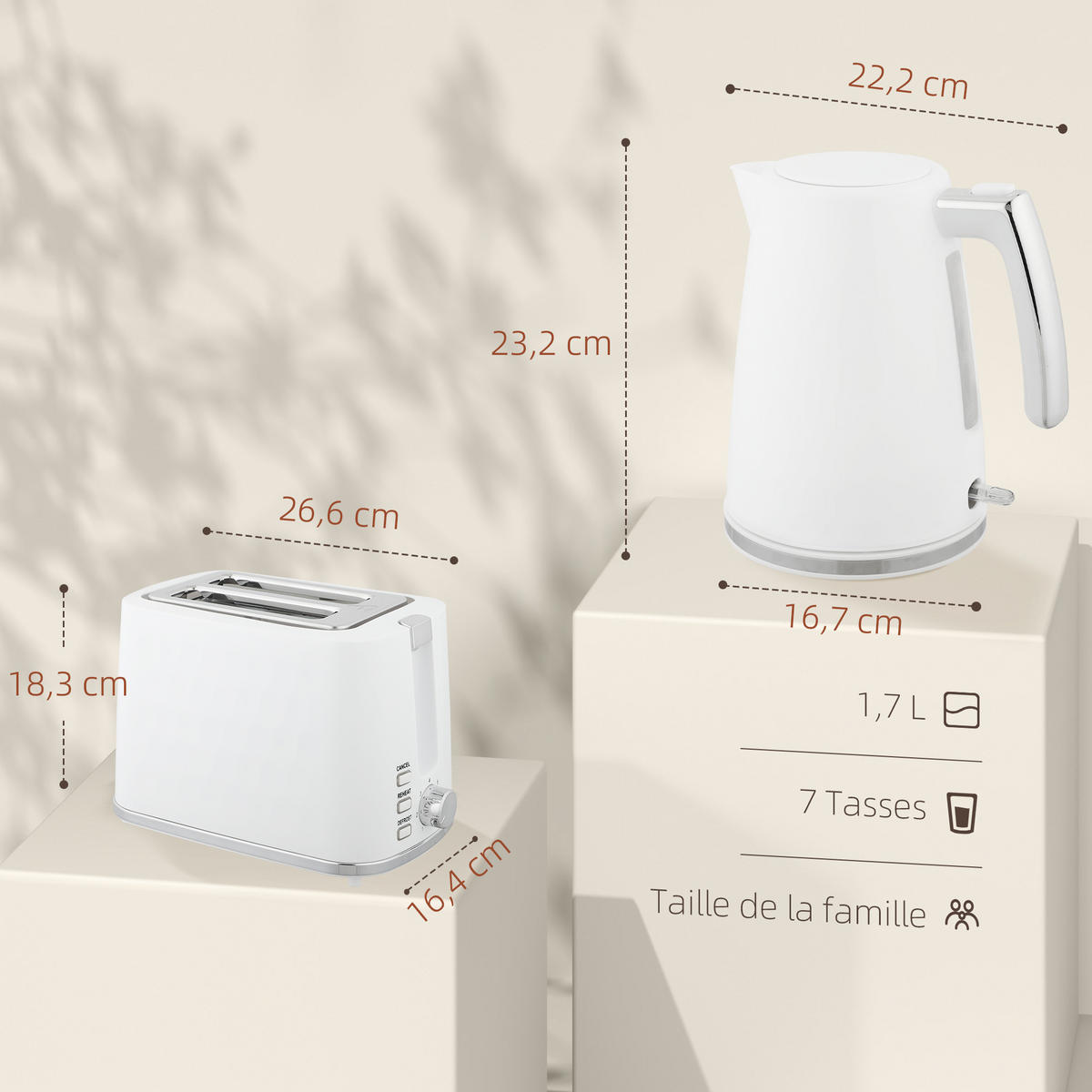 WASSERKOCHER-TOASTER-SET DE-17463 Weiß - Weiß, Metall (16.7/23.2/22.2cm) - ComfortXL