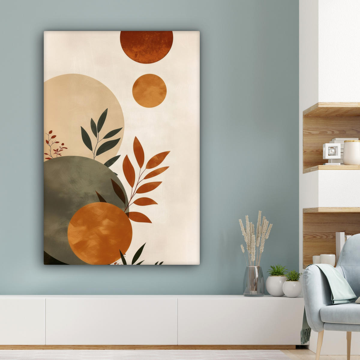 LEINWANDBILD Formen - Rund - Blätter - Beige Deko XXL 80x120 cm - Rostfarben, Textil (80/120cm) - MuchoWow