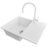 GRANITSPÜLE Ibiza, 2-er set Weiß 62/50 cm 1 Becken + Küchenarmatur 38/14 cm + Ablauf-Set ab 45er Unterschrank - Chromfarben/Weiß, Kunststoff (62/19/50cm) - Primagran