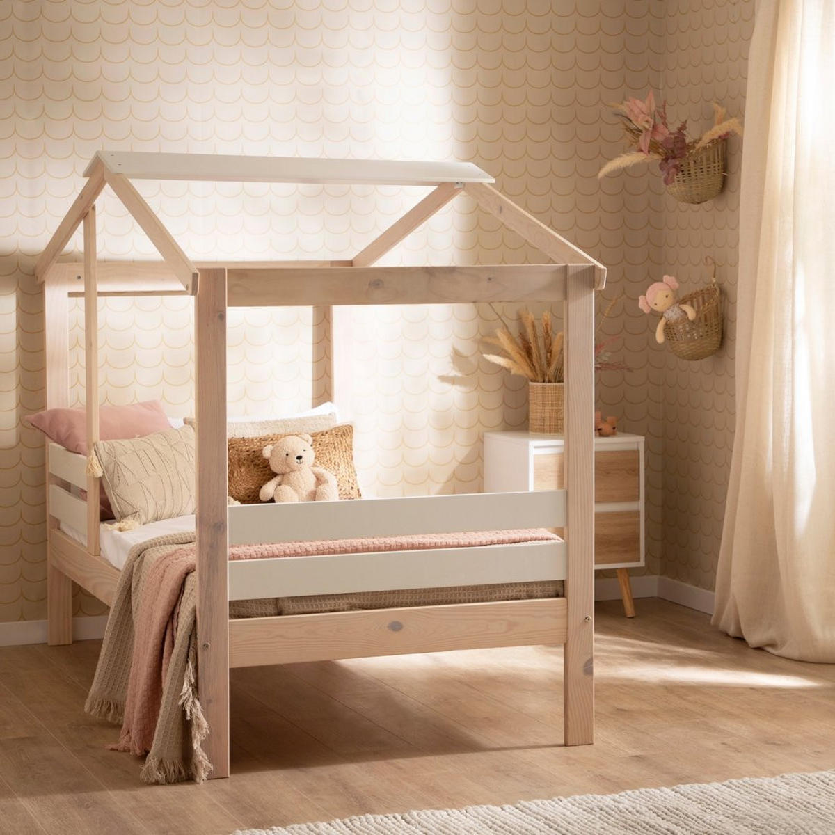 KINDERBETT Lior Natürlich 197 cm x 147 cm - Naturfarben/Weiß, Holzwerkstoff