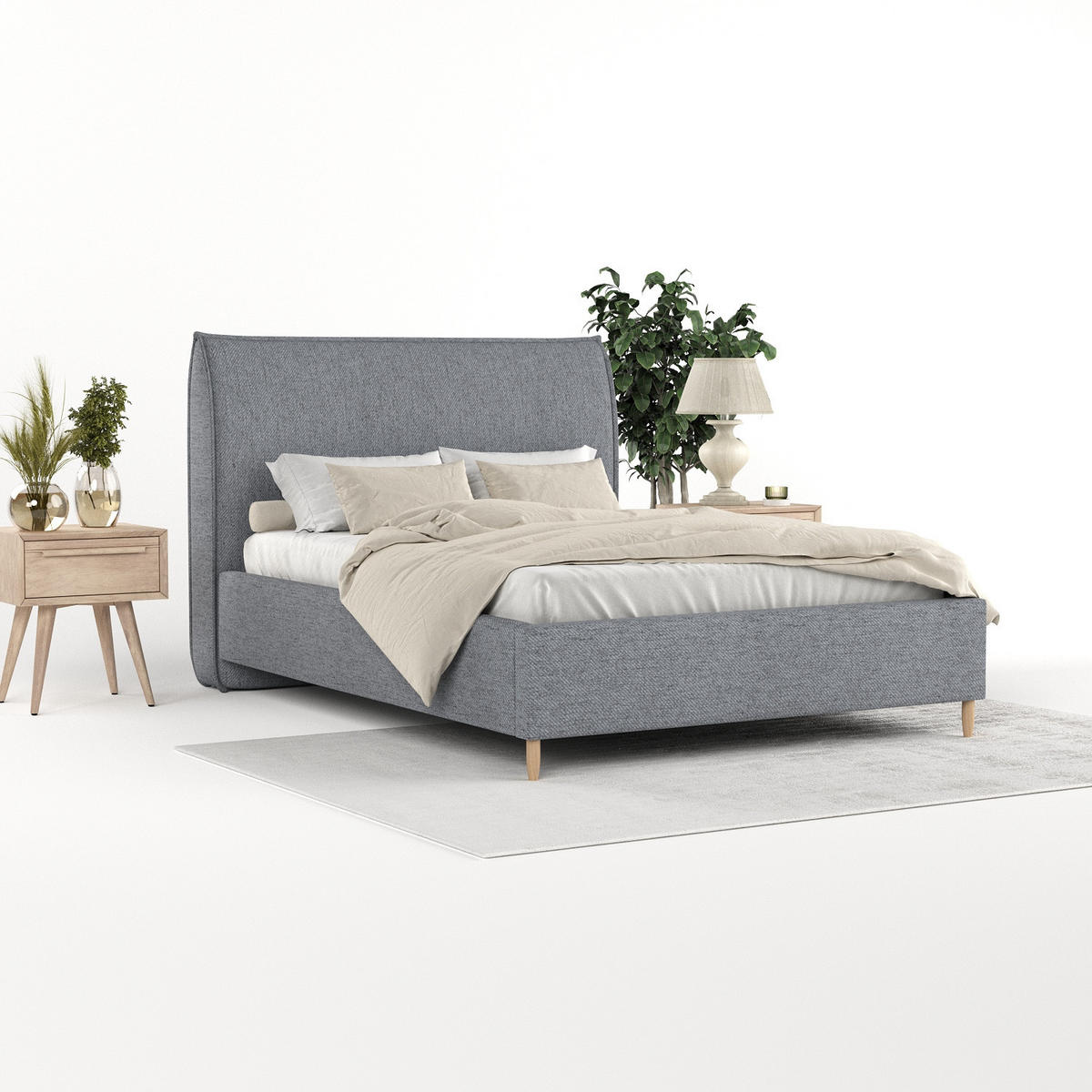 POLSTERBETT Mira 140/200 cm Grau im Neve Stoff - Naturfarben/Grau, Holz/Holzwerkstoff (140/200cm) - AltaBeds