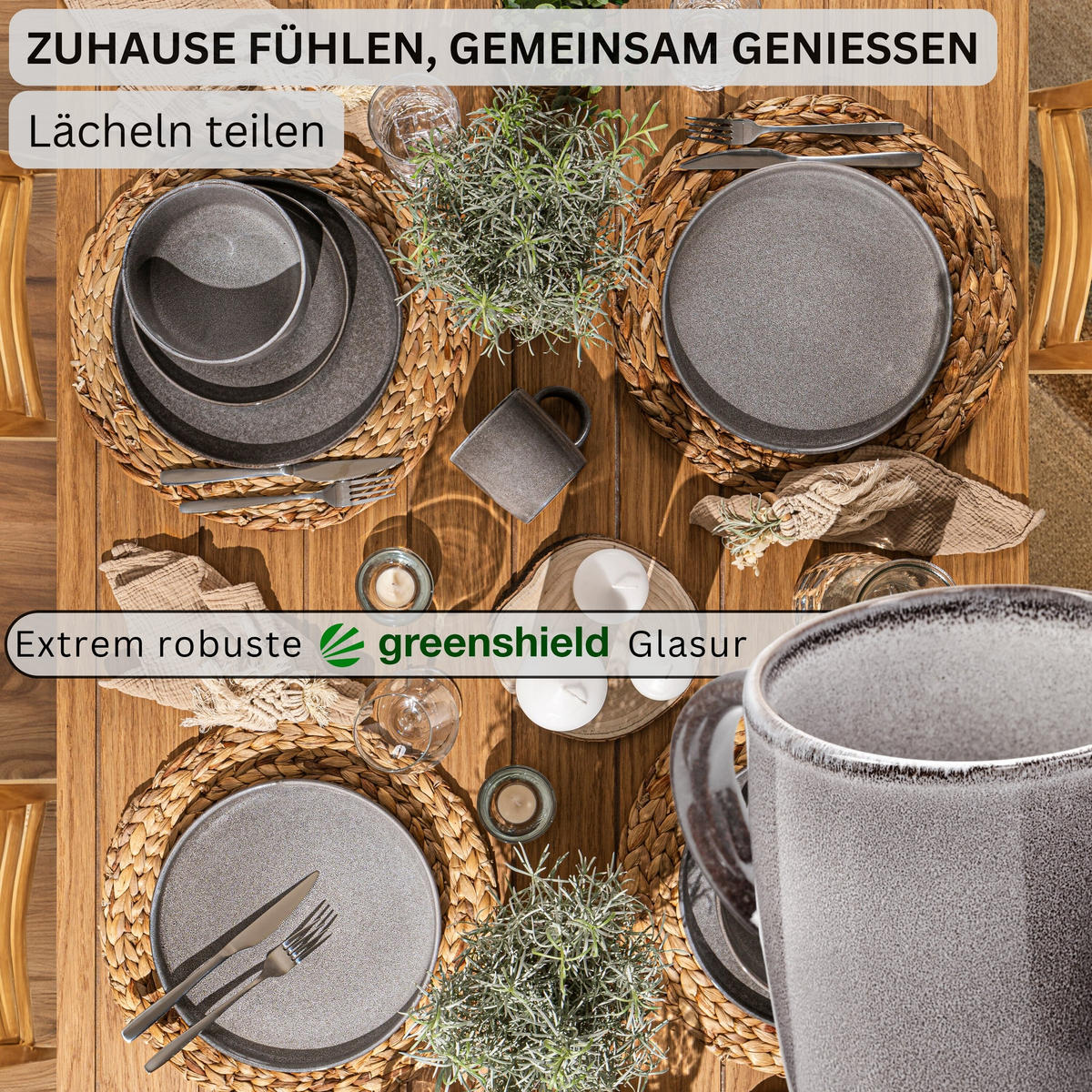 KAFFEEBECHER SET KAIRO MONDGRAU - 4 teilig aus Steingut - Dunkelgrau, Keramik (0.4L) - Sänger