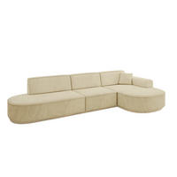ECKSOFA Ottomane Rechts MARI-L2-v3 - 328x171x83 cm Beige Velours - Beige/Schwarz, Holzwerkstoff/Kunststoff (171/328cm) - ALTDECOR