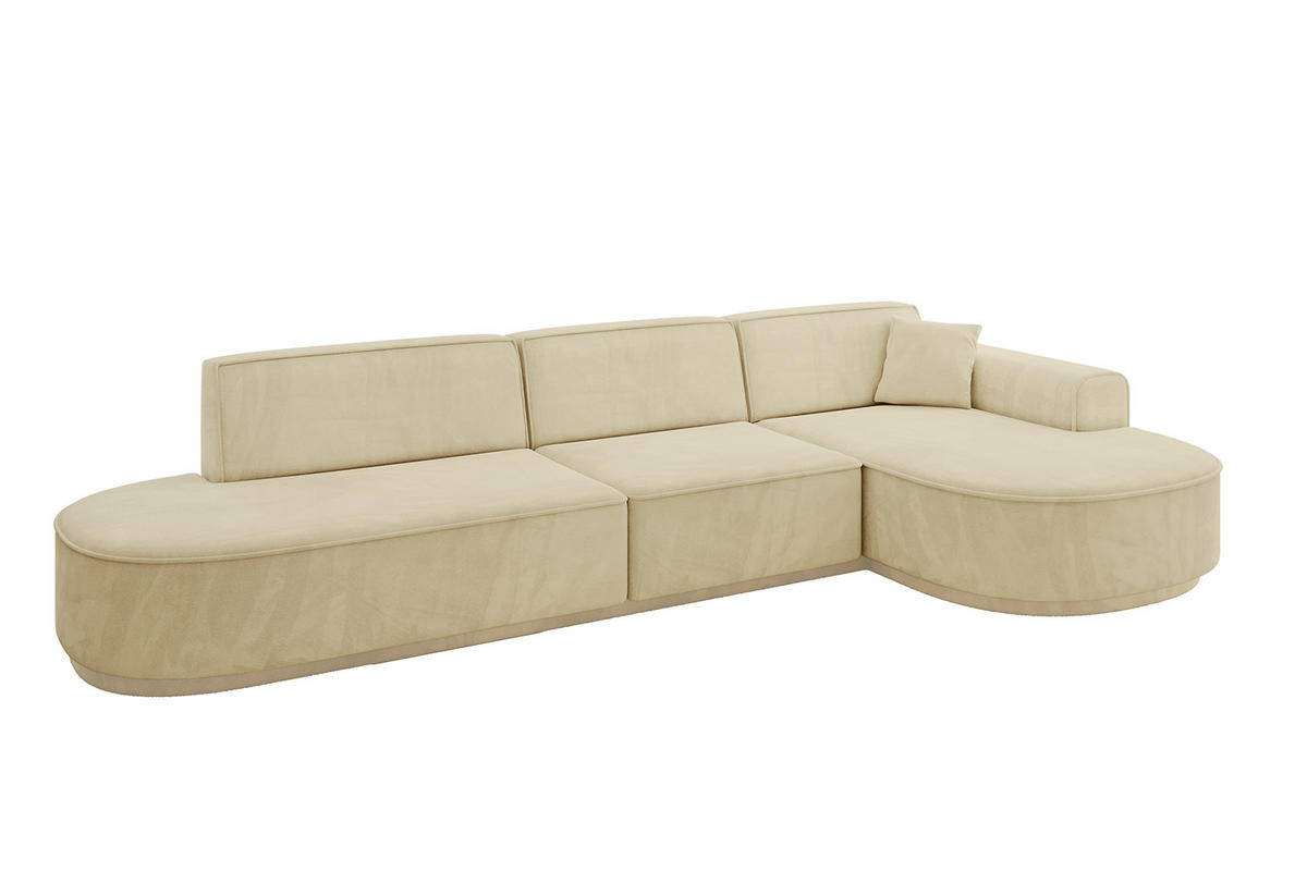 ECKSOFA Ottomane Rechts MARI-L2-v3 - 328x171x83 cm Beige Velours - Beige/Schwarz, Holzwerkstoff/Kunststoff (171/328cm) - ALTDECOR
