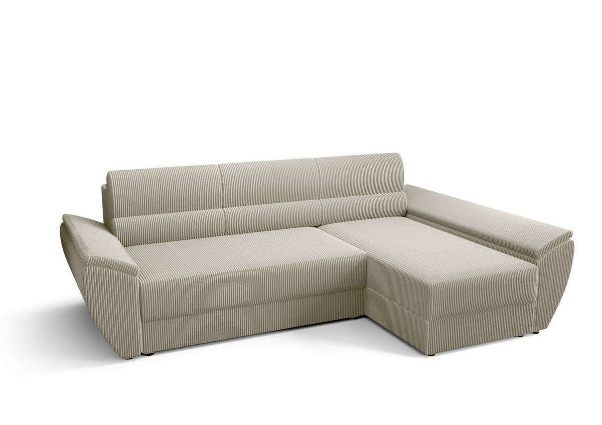 ECKSOFA L REBI L3 Poso 100 Rechts mit Schlaffunktion, Beige - Beige, Textil (251/140cm)