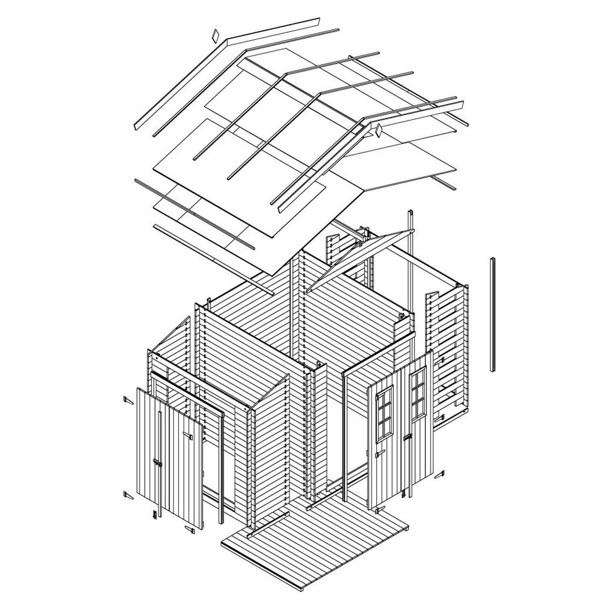 GARTENHAUS aus Holz mit Brennholzschuppen - imprägnierter Boden - 3,53 + 0,97 + 0,97 m2 - M389C+M389G - Beige, Holz (312/218/206cm) - Timbela