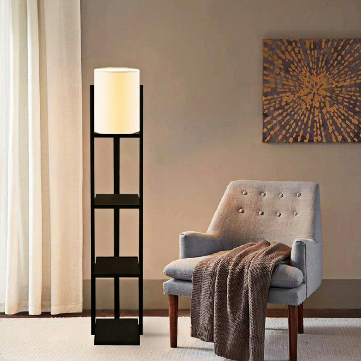 STEHLEUCHTE Rotherham - Creme, Holzwerkstoff (21/21/135cm) - lux.pro