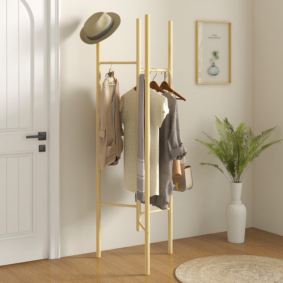 GARDEROBENSTÄNDER - Naturfarben, Holzwerkstoff (52.5/160/62cm) - HOMCOM