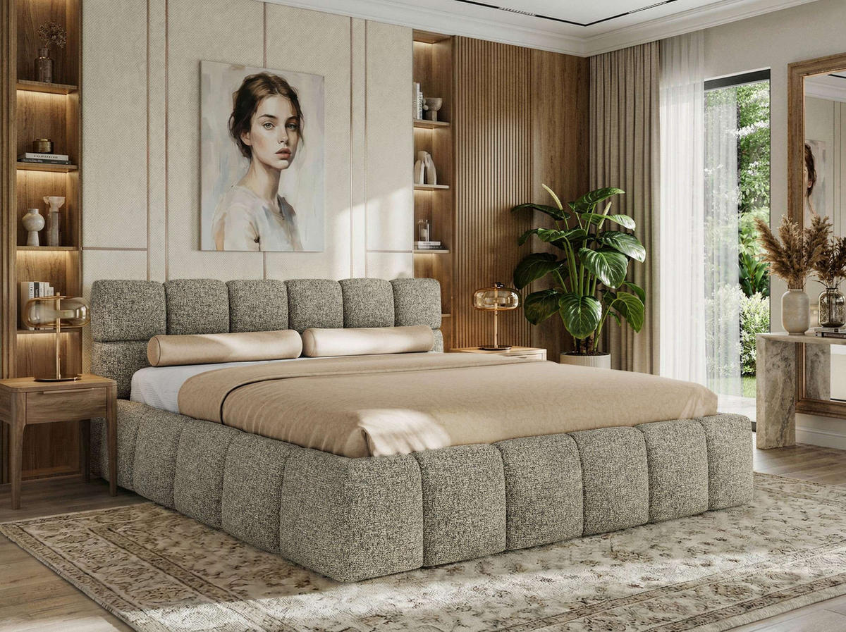 ČALÚNENÁ POSTEĽ NIRA CLASSIC 200/200 - Sivá Strukture - Penová matrac - sivá, textil (200/200cm) - MKS