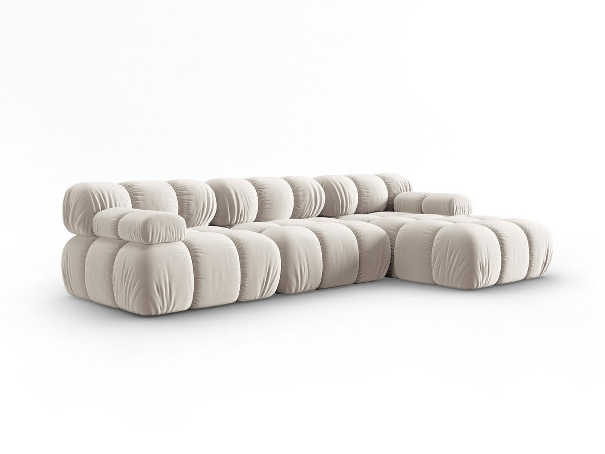 MODULARES-ECKSOFA rechts Bellis aus Samt leichtes beige 4 Sitzplätze - Creme, Textil (122/285cm) - Micadoni
