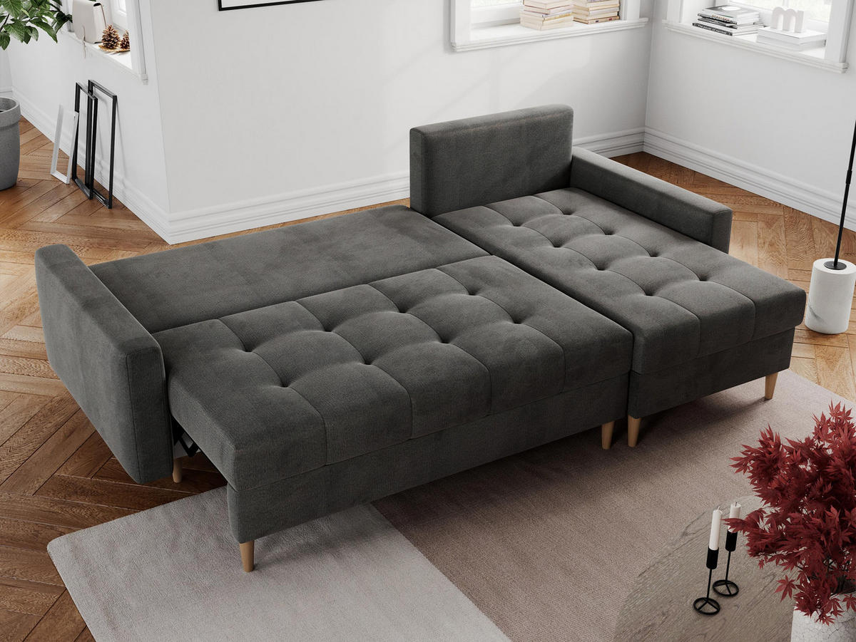 ECKSOFA Colin Velvet Dunkelgrau - Dunkelgrau/Braun, Holz/Textil (220/140cm) - MKS