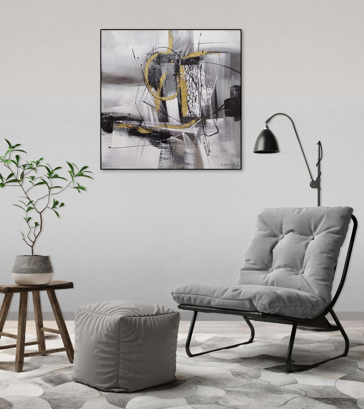 ACRYLBILD HANDGEMALT 60/60 cm - Grau, Holz/Textil (60/60cm) - KUNSTLOFT