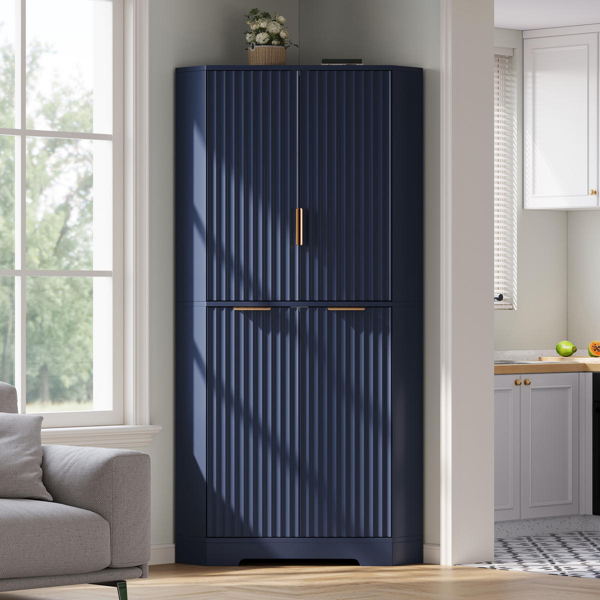 HIGHBOARD DE-38719 60/60/172 cm 4 Türen und verstellbare Böden Blau - Blau, Holzwerkstoff (60/172/60cm) - ComfortXL